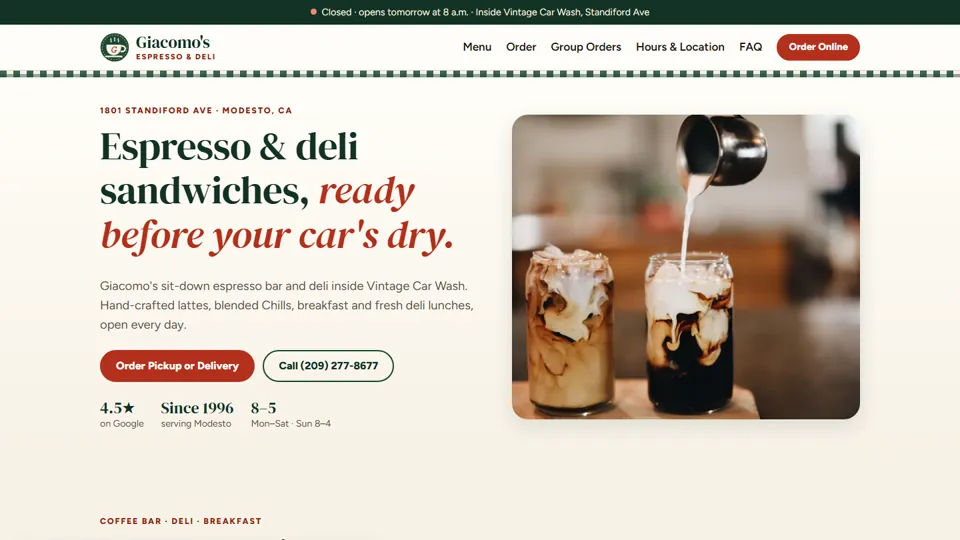 Giacomo's Espresso and Deli website homepage
