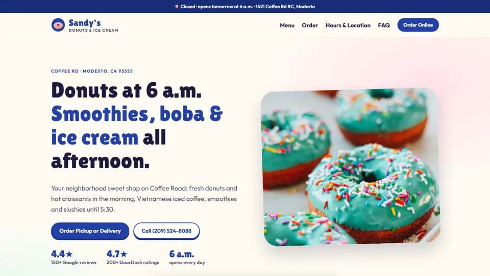 Sandy's Donuts and Ice Cream homepage