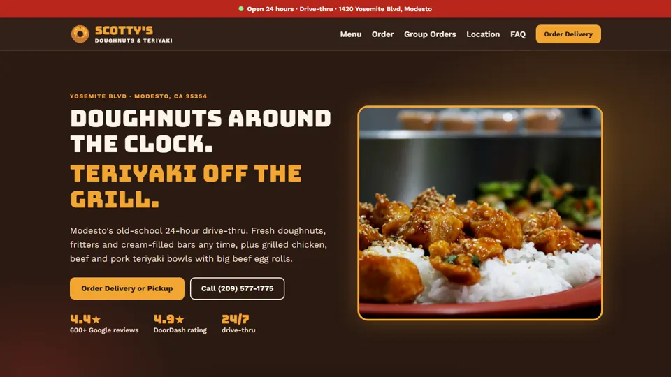 Scotty's Doughnuts and Teriyaki website homepage